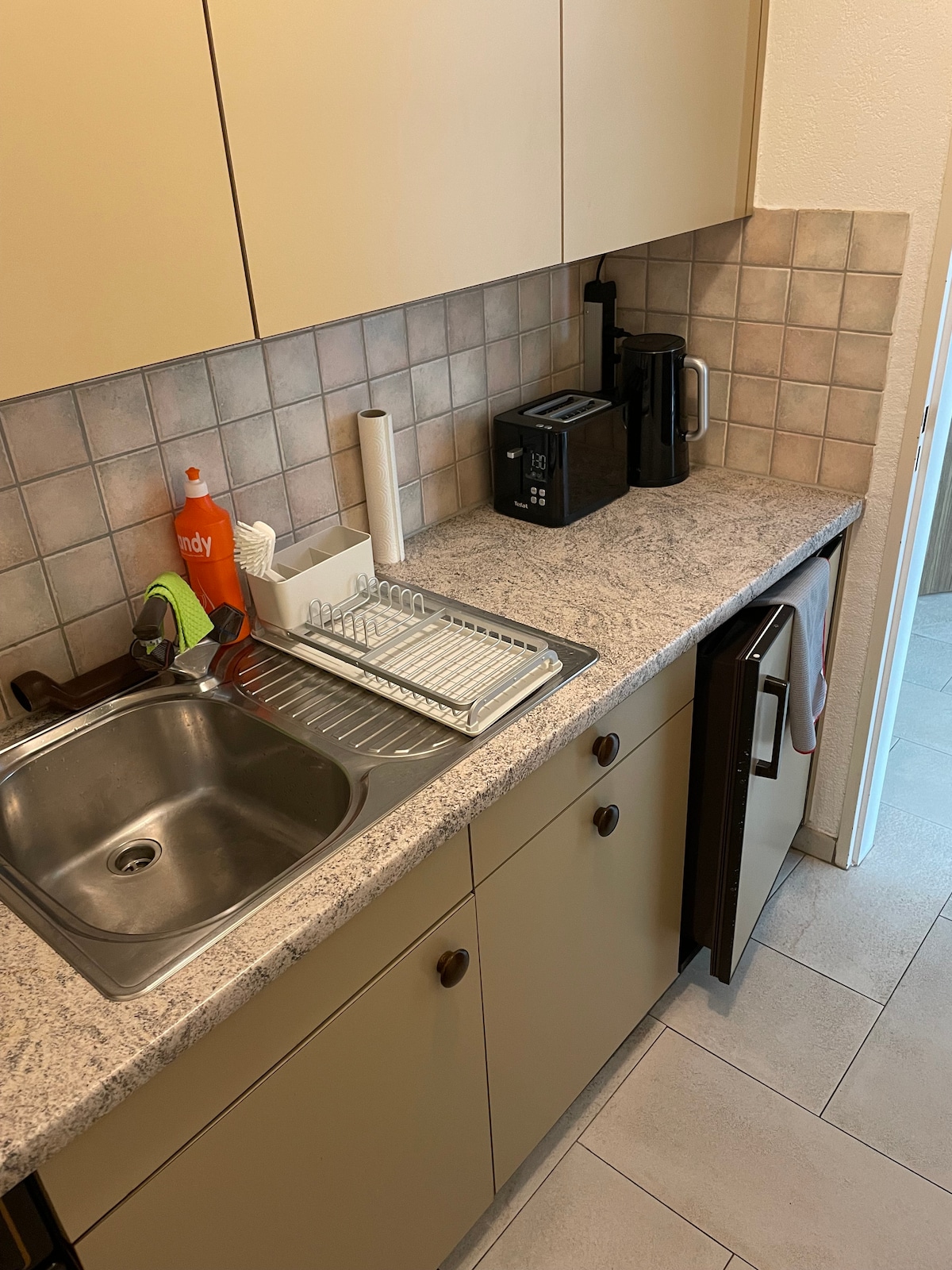 Kitchen counter with toaster and kettle