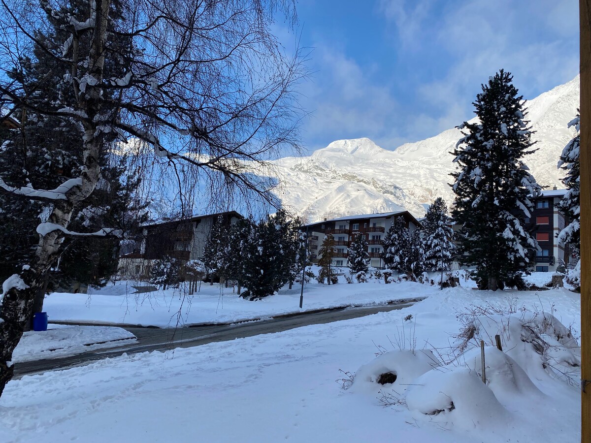 Winter village with mountains